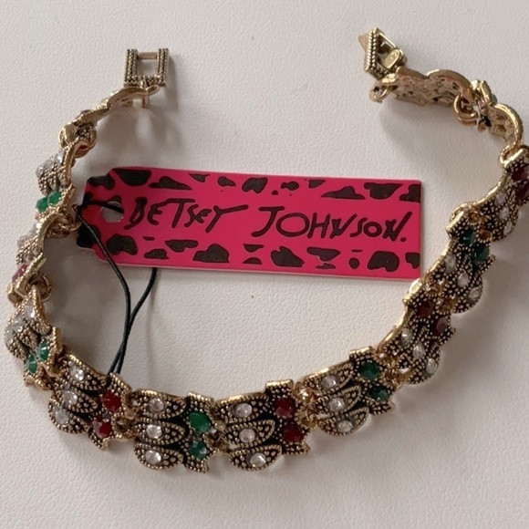 BETSEY JOHNSON GOLD ALLOY AND RHINESTONE BRACELET - Picture 1 of 5